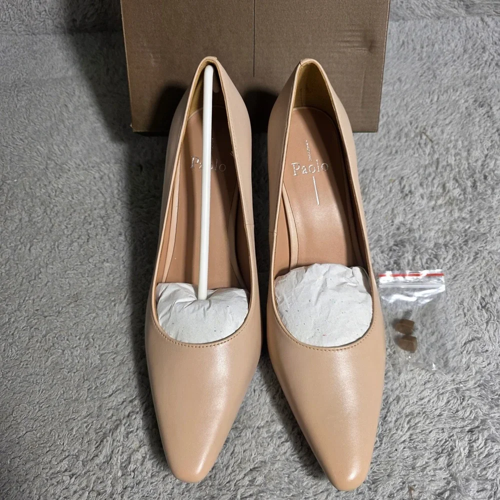 Linea Paolo Polina Blush Pink Nude Nappa Leather Pointed Toe Heels Size 9M NEW‎
